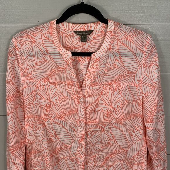 Tommy Bahama 100% linen white and pink floral button down spring/summer small - Picture 2 of 10